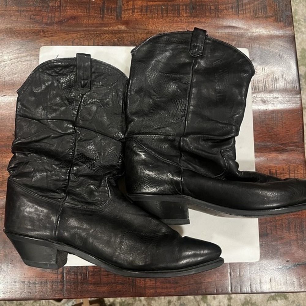 VINTAGE 1980s‎ DINGO BOOTS SLOUCH BLACK LEATHER 7 M GRUNGE METAL GRUNGE VTG